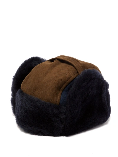 Paul Smith Panelled Shearling Chapka Hat In Navy