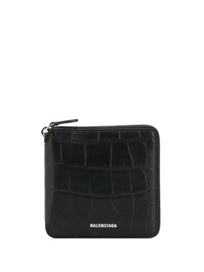Balenciaga Zip-around Crocodile-effect Leather Wallet In Black/ L White