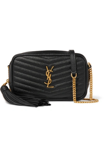 Saint Laurent Lou Mini Quilted Textured-leather Shoulder Bag In Black