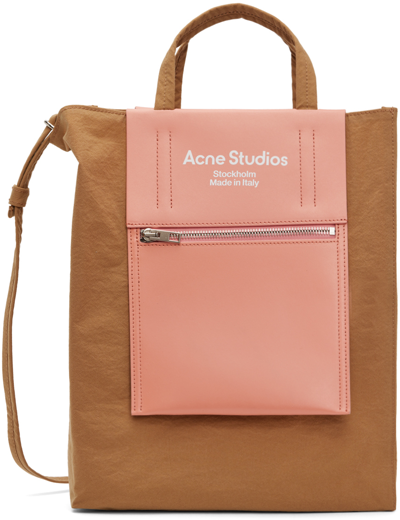 Acne Studios Baker Out Medium Canvas And Printed Leather Tote In Brown