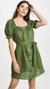Sleeper Brigitte Belted Linen Mini Dress In Green