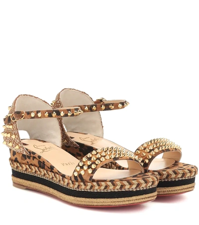 Christian Louboutin Madmonica 60 Spiked Leopard-print Suede Espadrille Wedge Sandals In Brown