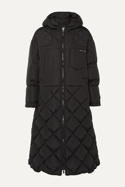 Prada Hooded Quilted Shell Down Coat In Black