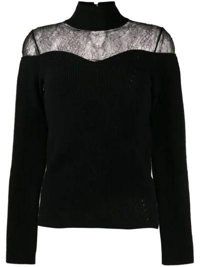 Fendi Lace Inset Wool & Cashmere Sweater In Black