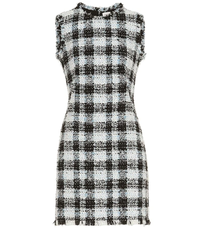 Alexander Mcqueen Checked Bouclé-tweed Mini Dress In Light Blue,black,white