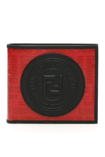 Fendi Logo Embossed Bifold Wallet In Red