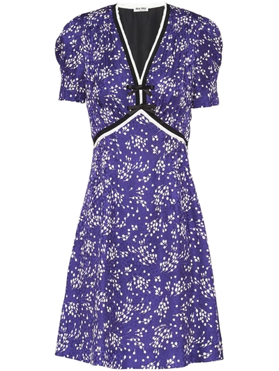 Miu Miu Floral Silk-satin Jacquard Minidress In Purple