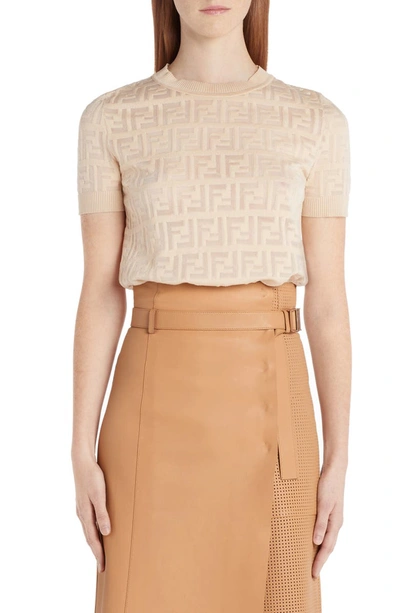 Fendi Jacquard Short-sleeve Knit Top In Guava