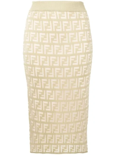 Fendi Logo Embroidered Knit Pencil Skirt In Green