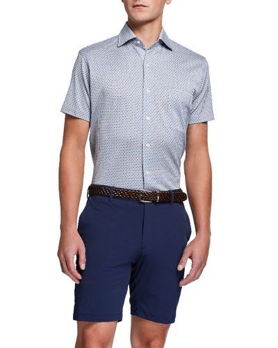 Peter Millar Men's Geometric Short-sleeve Sport Shirt In Gray