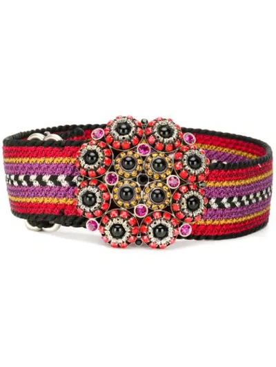 Etro Embellished-buckle Woven Belt In Red