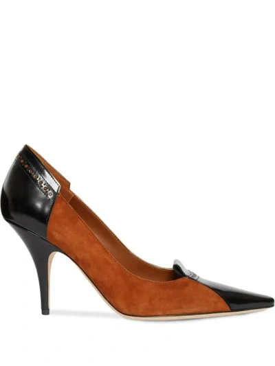 Burberry Brogue Detail Two-tone Suede And Leather Pumps In Tan