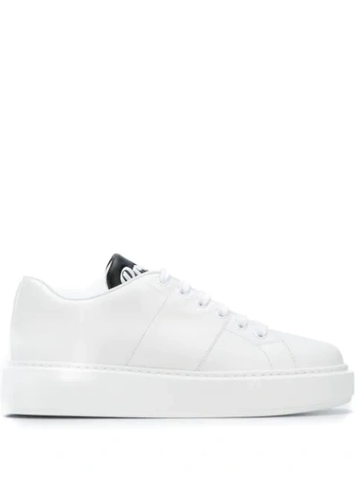 Prada Logo-embossed Leather Low-top Trainers In White