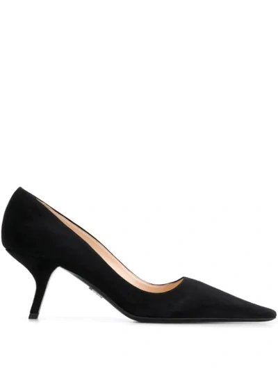 Prada Squared Point-toe Suede Pumps In Black