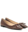 Prada Women's Croc-effect Leather Point-toe Flats In Black,brown