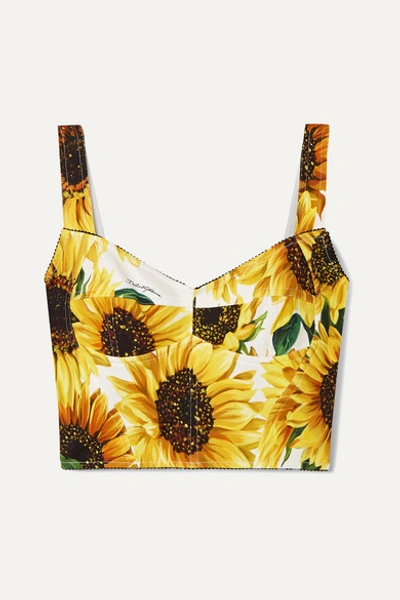 Dolce & Gabbana Cropped Floral-print Cady Bustier Top In Ivory