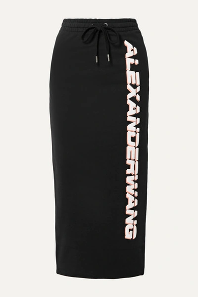 Alexander Wang T Printed French Cotton-terry Midi Skirt In Black