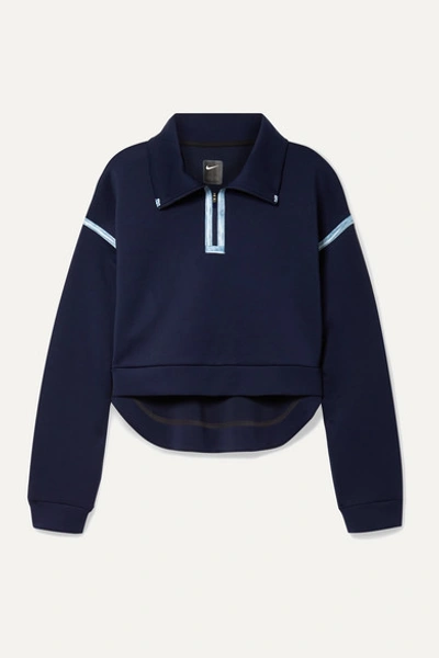 Nike City Ready Cropped Grosgrain-trimmed Stretch Sweatshirt In Navy