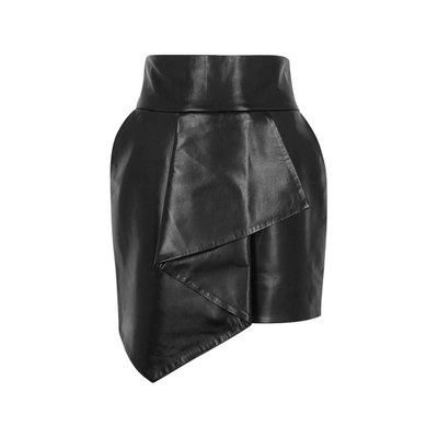 Alexandre Vauthier Black Draped Leather Mini Skirt