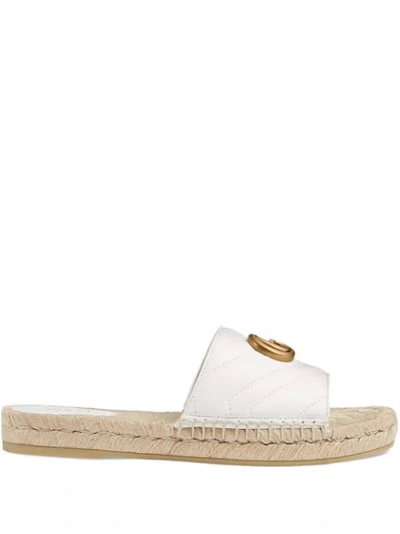 Gucci Pilar Gg Matelasse Espadrille Slide Sandal In White