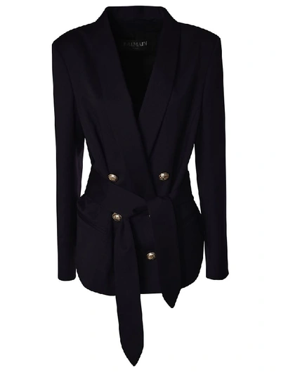 Balmain Tie Waist Blazer In Black