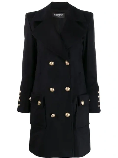 Balmain Double Breasted Coat In Black