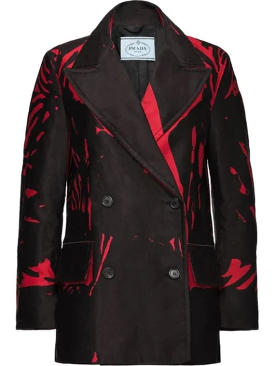 Prada Overprint Double-breasted Coat In F0927 Red+black