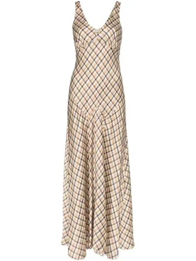 Paco Rabanne Sleeveless Check Maxi Dress In Brown