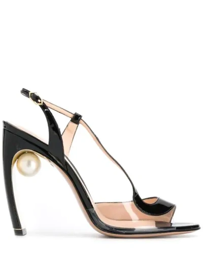 Nicholas Kirkwood Maeva Faux Pearl-embellished Patent-leather And Pvc Sandals In Black