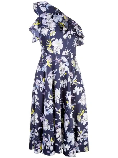 Jason Wu Collection Floral Print One Sleeve Dress In Blue
