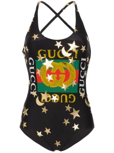 Gucci Logo-print Swimsuit In Black