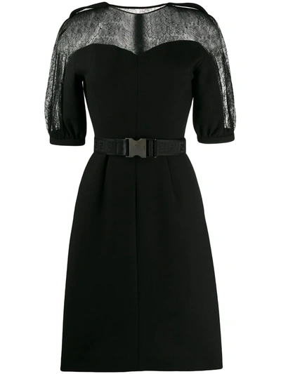 Fendi Belted Short Sleeved Dress In Black