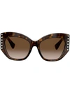 Valentino Embellished Tortoiseshell Effect Cat Eye Sunglasses In Brown