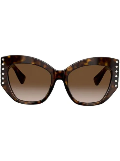 Valentino Embellished Tortoiseshell Effect Cat Eye Sunglasses In Brown