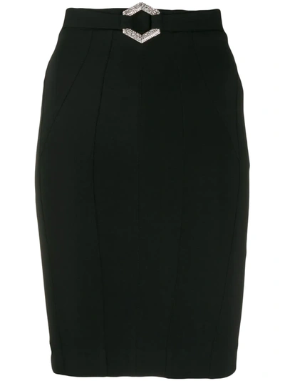 Philipp Plein Elegant Belted Midi Skirt In Black