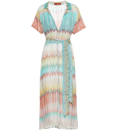 Missoni Metallic Zigzag-knit Shirtdress In Blue