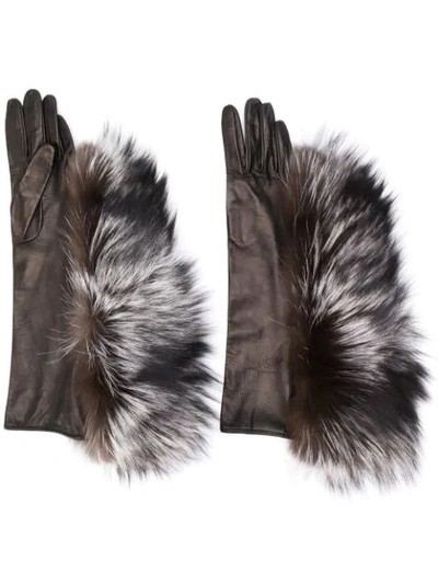 Maison Margiela Fur Trimmed Gloves In Brown