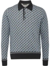 Prada Knitted Pattern Polo Shirt In Black