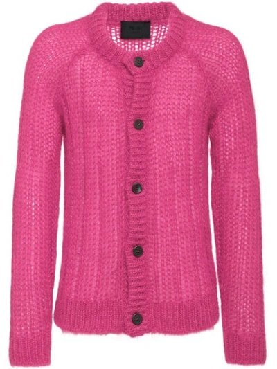 Prada Ribbed Knitted Cardigan In Pink