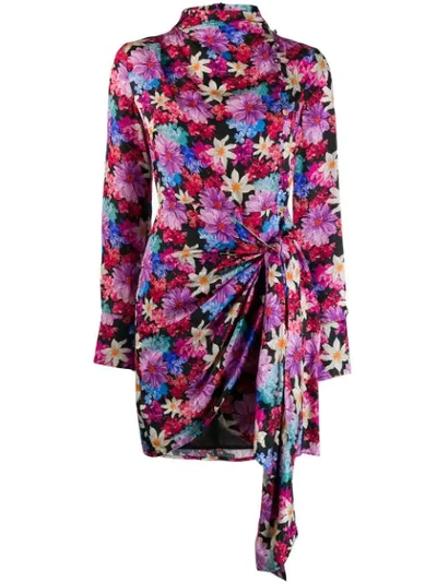 Pinko Floral Print Draped Mini Dress In Pink