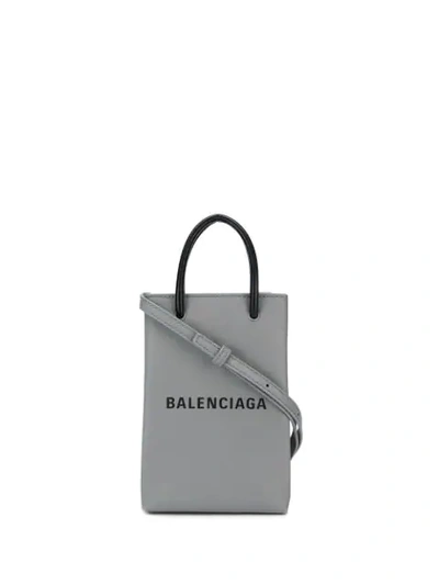 Balenciaga Shopping Phone Bag On Strap In Grey