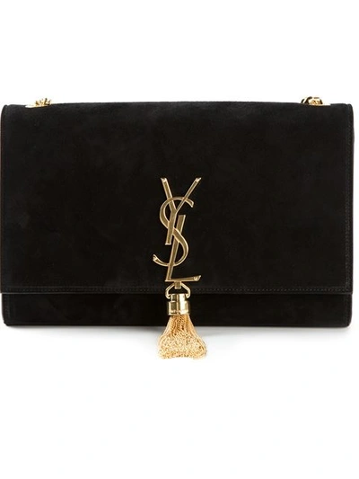 Saint Laurent Small Kate Monogram Velvet Bag In Black