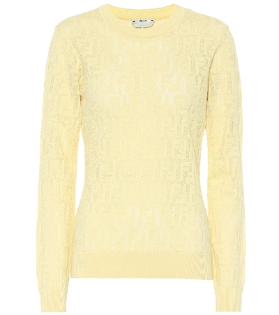 Fendi Logo Intarsia Knit Sweater In Yellow