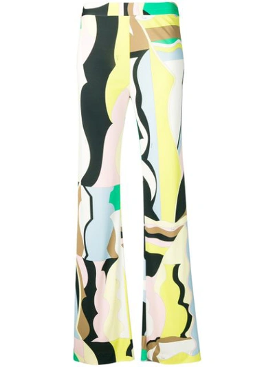 Emilio Pucci Vallauris Print Flared Trousers In 007 Smeraldo/menta