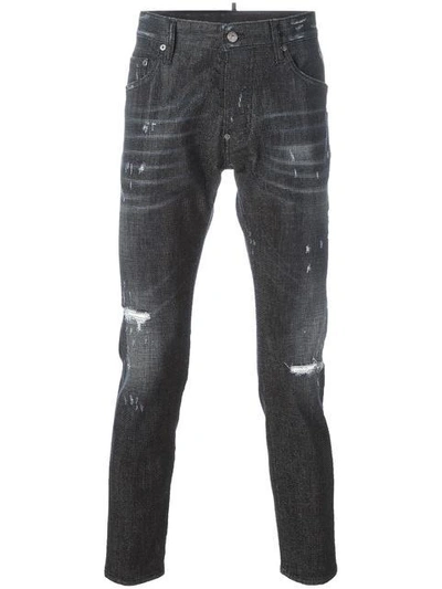 Dsquared2 Skater Whiskered Microstudded Jeans In Black