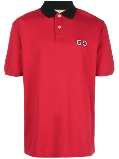 Gucci Logo-embroidered Stretch-cotton Piqué Polo Shirt In Red