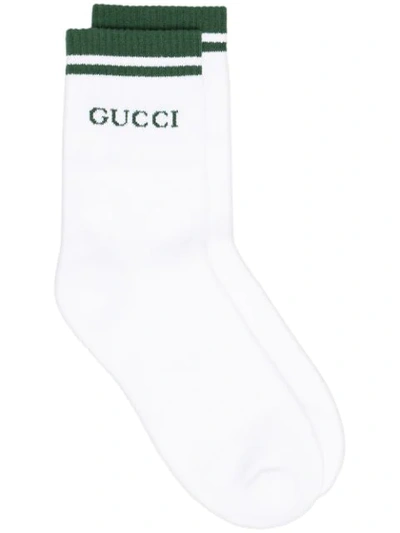 Gucci Logo-intarsia Ribbed Stretch Cotton-blend Socks In 114 - White