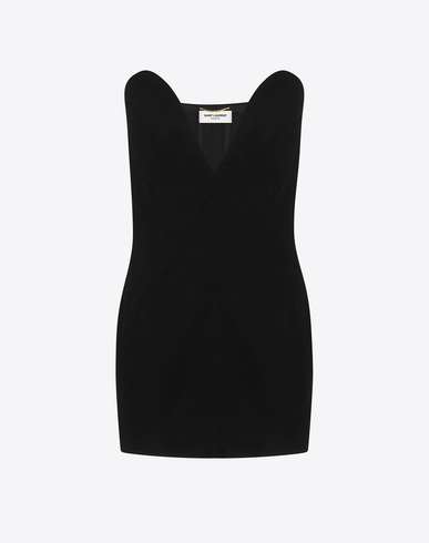 Saint Laurent Strapless Sweetheart Velvet Mini Dress, Black | ModeSens