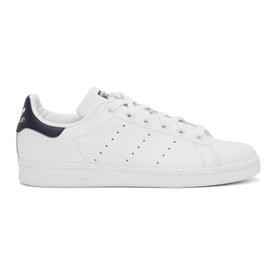 Adidas Originals White & Navy Stan Smith Sneakers | ModeSens