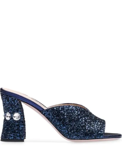 Miu Miu Glitter And Crystal Mules In Blue